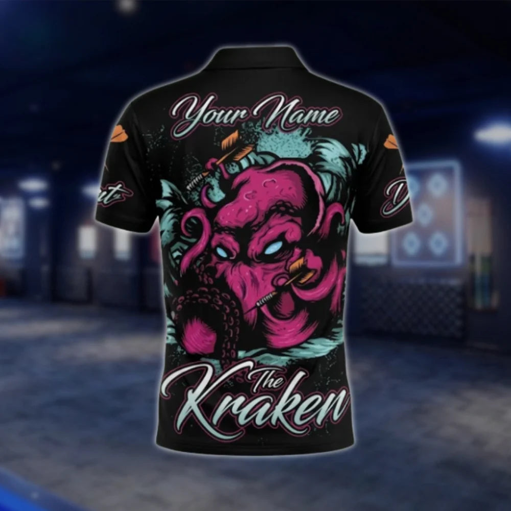 The Kraken Octopus Custom Pink Black Dart Polo Shirt Men, Custom Octopus Dart Shirt With Name DAT0466