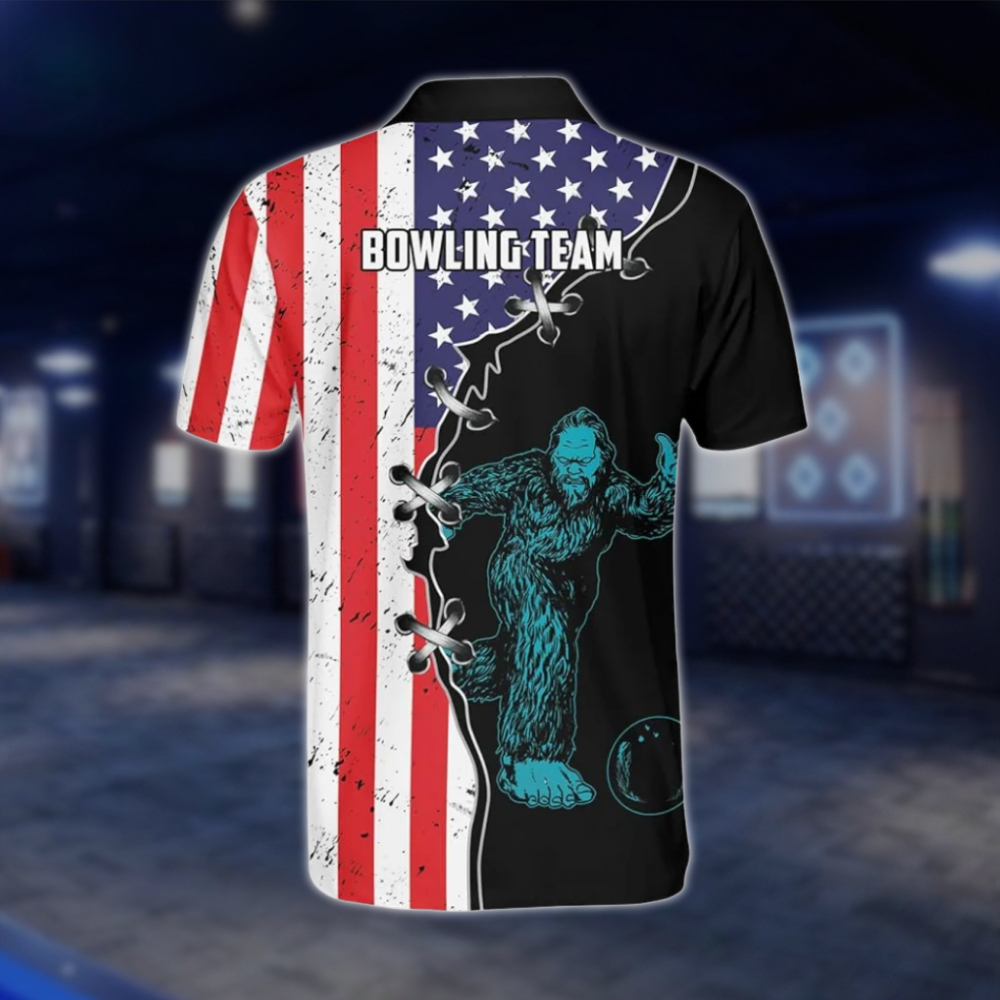 Personalized Bigfoot USA Flag Men's Bowling Polo Shirt, Custom Sasquatch Bowling Shirt For Team BZ0784 BOW0123