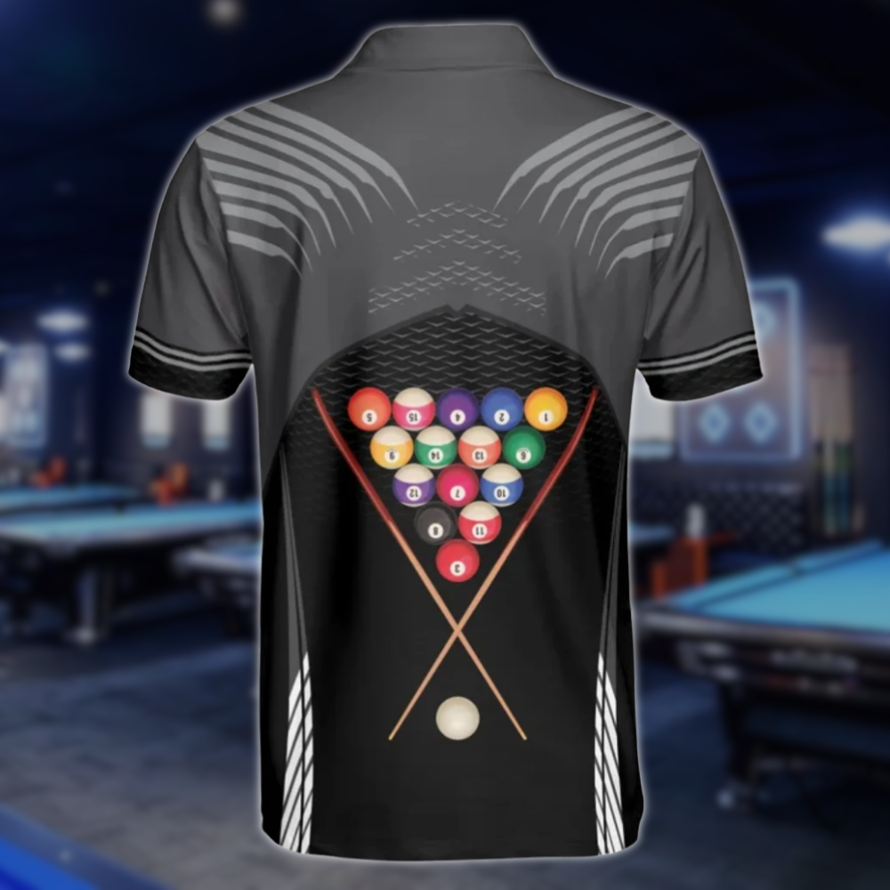 Custom Back Grey Billiard Polo Shirt For Mens, Custom Billiard Shirts BLD0184