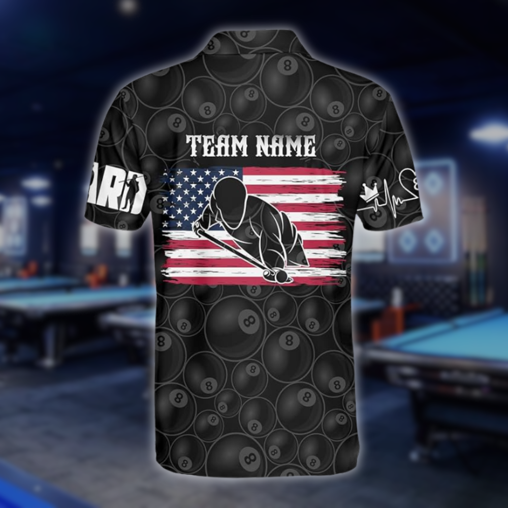 Custom USA Flag 8 Ball Jersey For Billiard Players, Custom Patriotic Billiard Team Shirts BLD0095