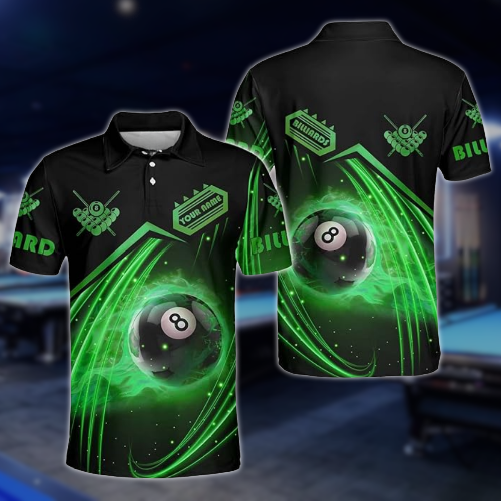 Custom Red Flame 8 Ball Billiard Men Polo Shirts, Custom Flame Pool Billiard Shirts BLD0228
