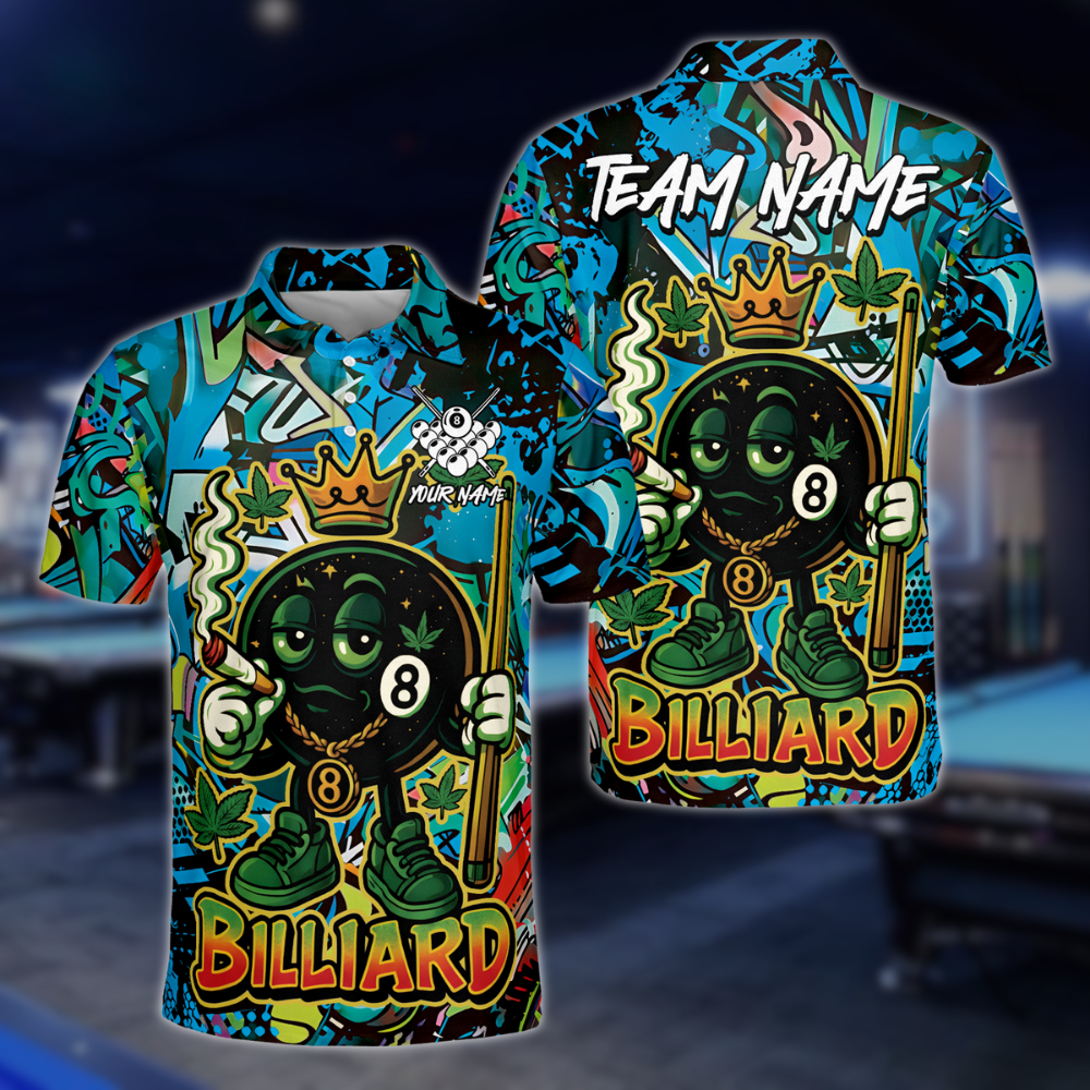 Smoking 8 Ball Custom Graffiti Billiard Polo Shirt For Mens, Custom Funny Graffiti Billiard Team Shirts BLD0121