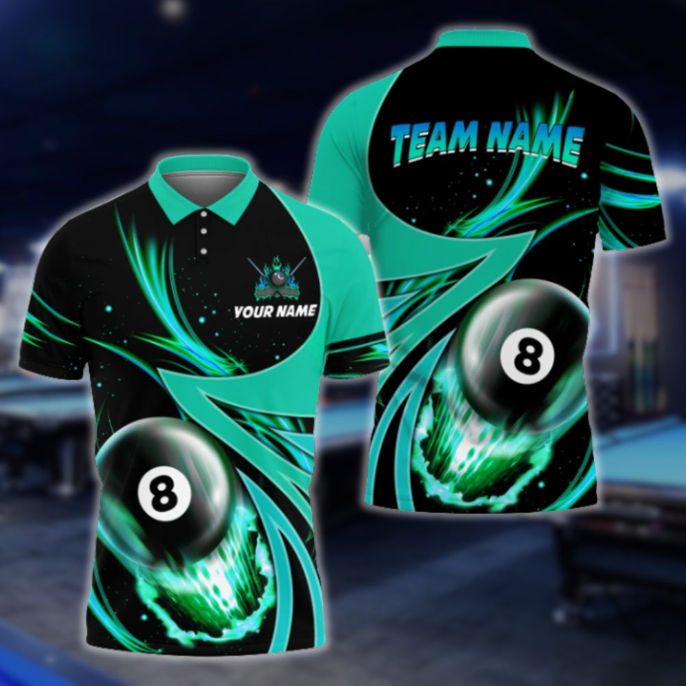 Custom 8 Ball Black And Blue Billiard Men's Polo Shirt, Custom Team 8 Ball Billiard Shirts BLD0060