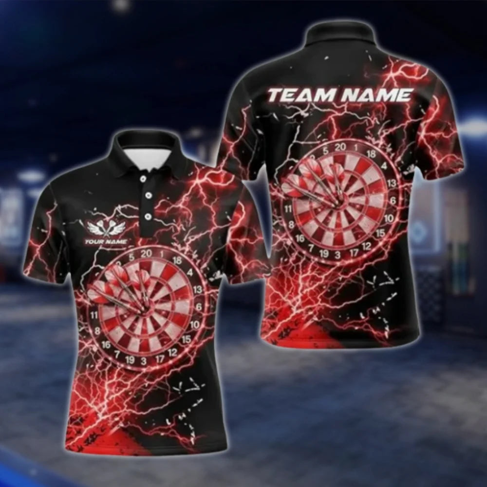 Custom Thunder Pink Black Dart Polo Shirt Men, Custom Thunder Dart Team Shirts DAT0315