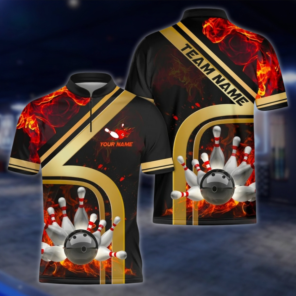 Personalized Flame Bowling Jersey For Men, Custom Flame Bowling Team Shirt BZ0864 BOW0082