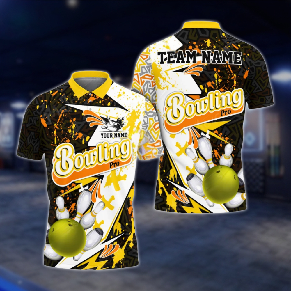 Personalized Abstract Men's Black Blue White Bowling Polo Shirt, Custom Bowling Team Shirts BZ0779 BOW0128