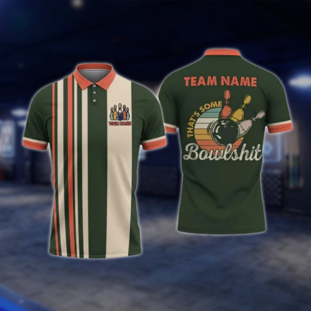 That's Some Bowlsh!t Custom Retro Bowling Mens Polo Shirt, Custom Funny Bowling Team Shirts BO0423 BOW0404