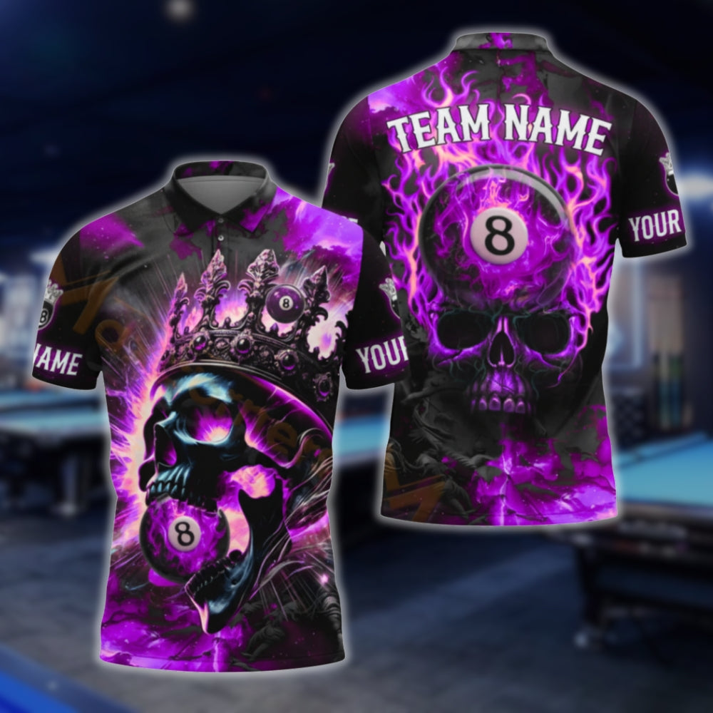 Custom Skull Flame 8 Ball Billiard Polo Shirt For Men, Custom Skull Billiard Team Shirts BLD0064