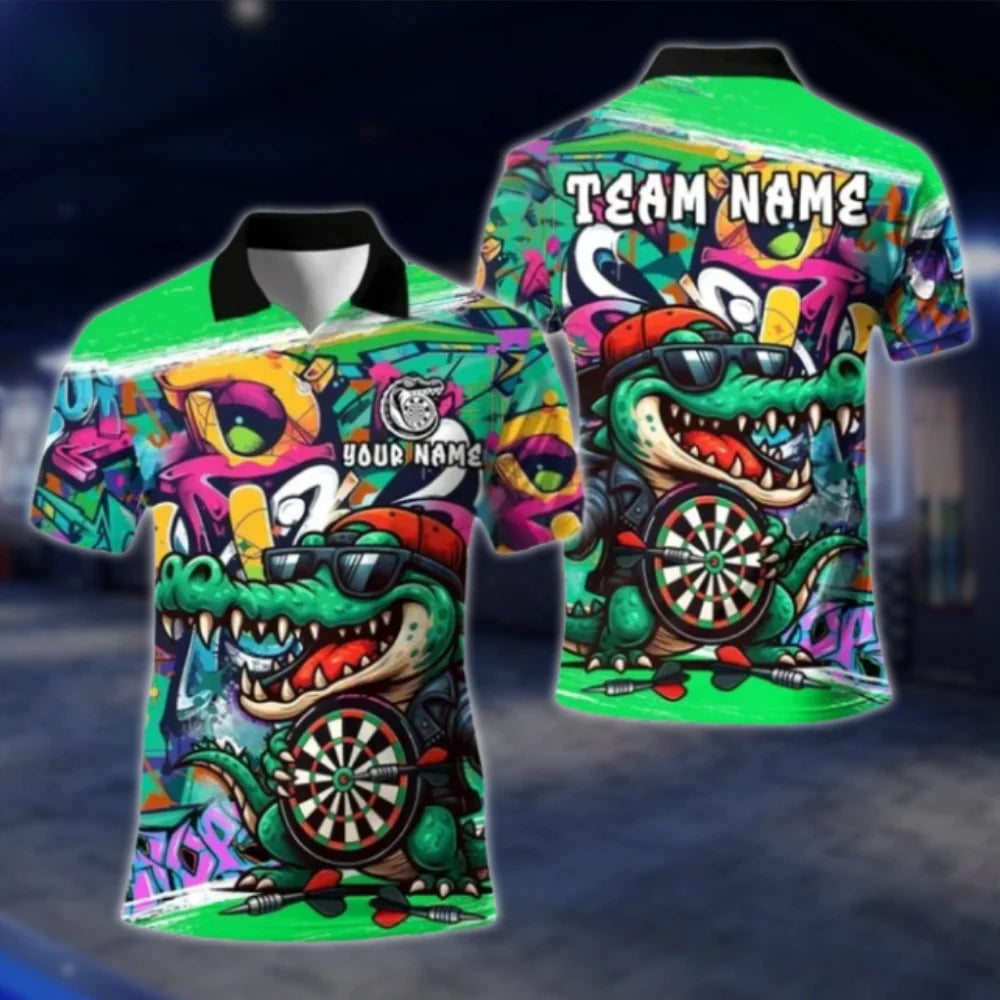 Crocodile Graffiti Custom Mens Dart Polo Shirt, Custom Crocodile Dart Team Shirts DAT0393