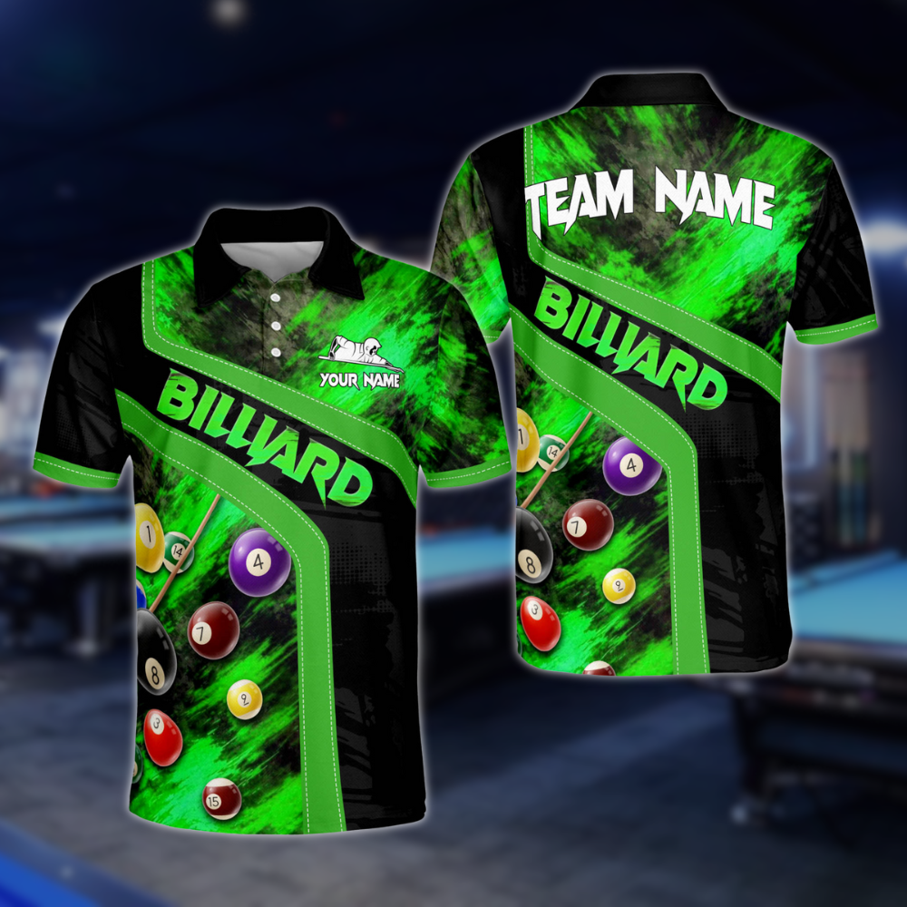 Black And Red Custom Grunge Billiard Men Polo Shirt, Custom Billiard Team Shirts BLD0120