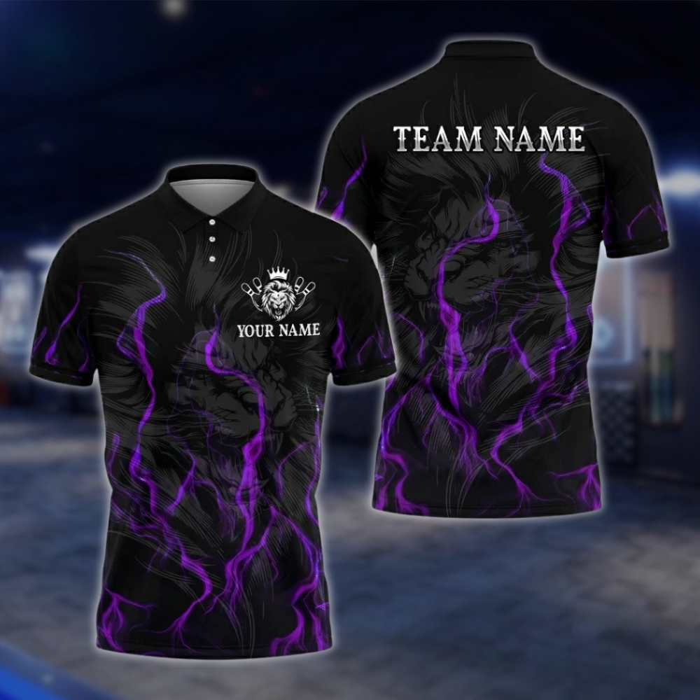 Personalized Lion Bowling Polo Shirt For Men Black Blue, Custom Lion Bowling Shirt For Team BZ0747 BOW0172