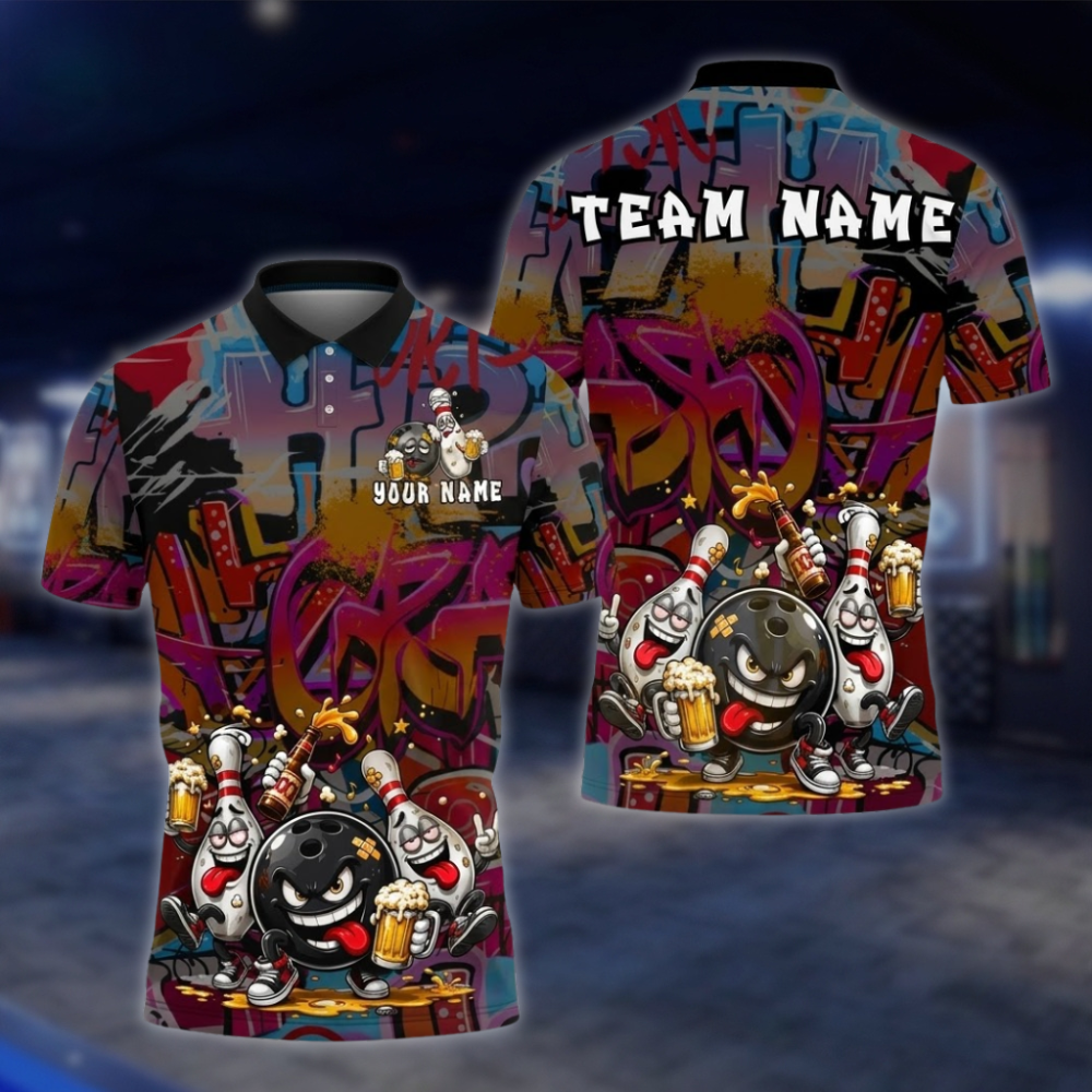 Personalized Funny Pins And Ball Bowling Polo Shirt Mens, Custom Funny Bowling Shirt For Team BZ0866 BOW0080