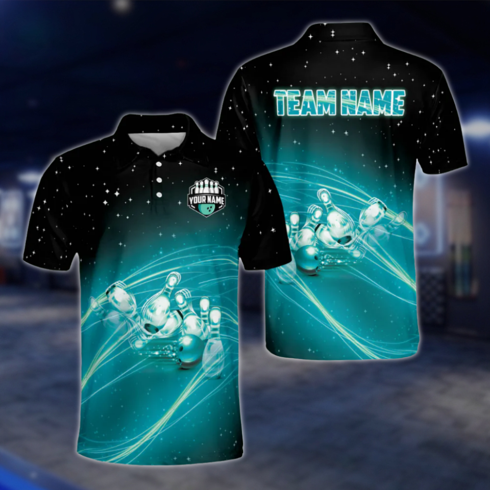 Custom Team Blue Lightning Bowling Polo Shirt For Men, Custom Bowling Team Shirts BZ0035 BOW0292