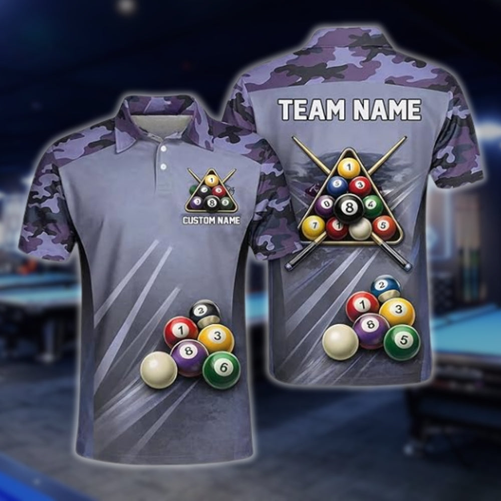 Custom Camouflage Billiard Polo Shirts For Men, Custom Camo Pool Billiard Team Shirts BLD0049