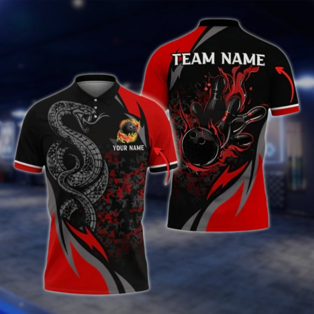 Snake Custom Purple Black Bowling Mens Polo Shirt, Custom Snake Bowling Team Shirts BO0411 BOW0396