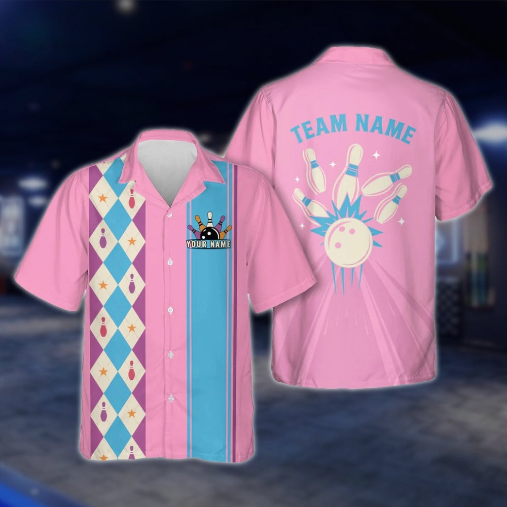 Custom Argyle Mint Bowling Hawaiian Shirt Men Women, Custom Retro Argyle Bowling Team Shirts BE0068 BOW0329