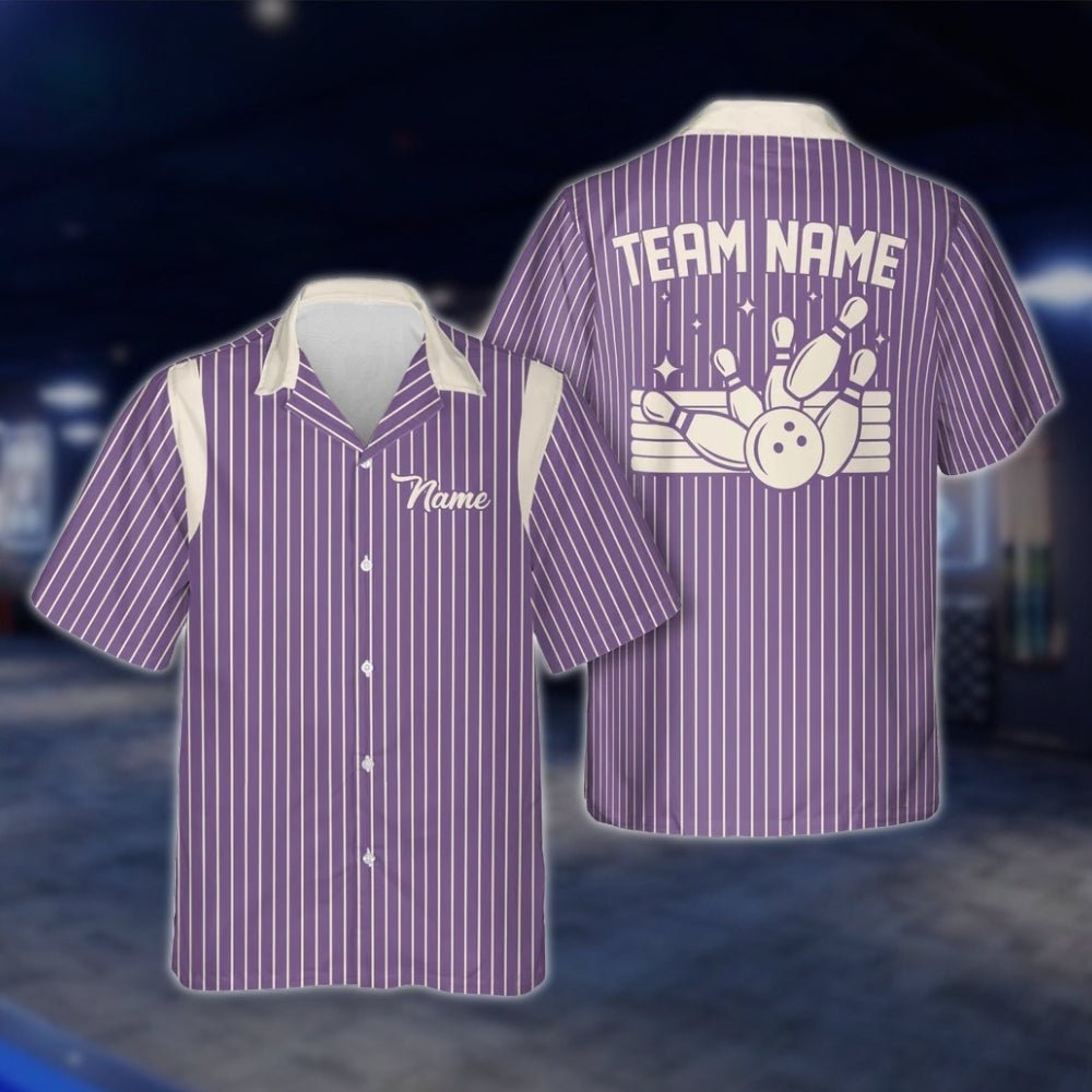 Custom Striped Bowling Hawaiian Shirt For Men And Women, Custom Team Bowling Shirts BE0065 BOW0331