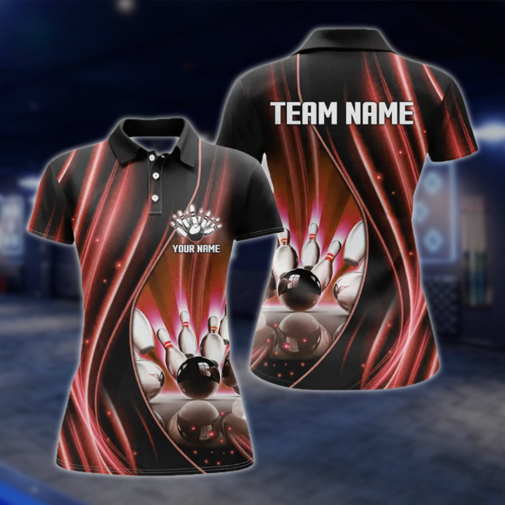 Custom Team Purple Lightning Women's Bowling Polo Shirt, Custom Bowling Shirt For Ladies BZ0488 BOW0282