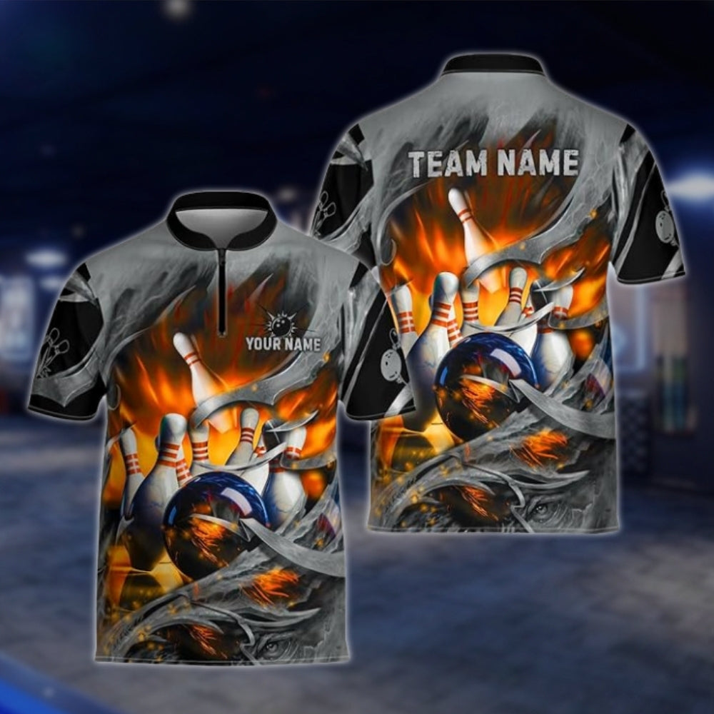Custom Blue Grey Grunge Bowling Team Jersey For Mens, Custom Bowling Shirts For Team BZ0003 BOW0003