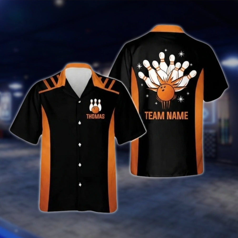 Custom Team Black And Yellow Bowling Hawaiian Shirt Men Women, Custom Bowling Team Shirts BZ0262 BOW0286