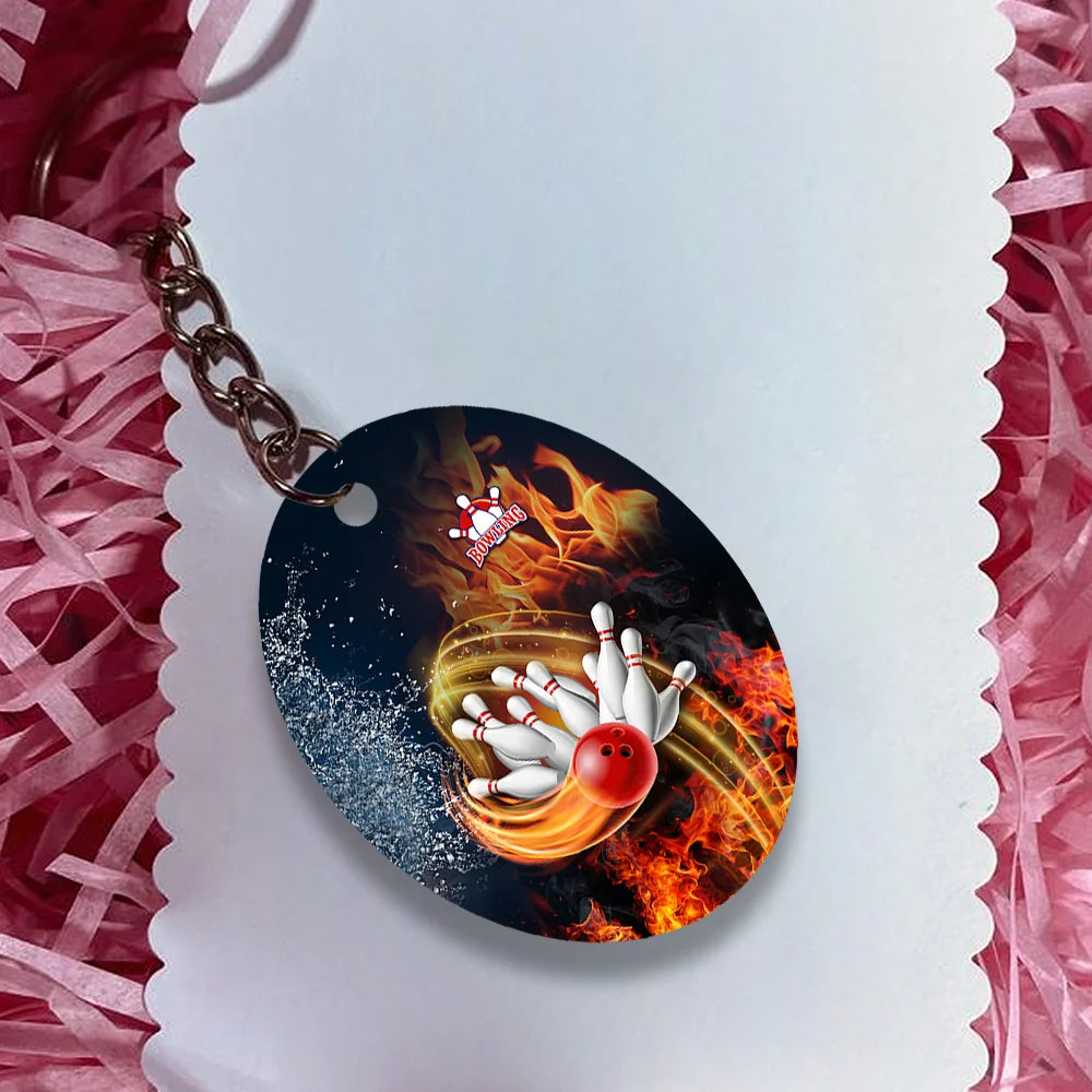Red Bowl And Pins In Water And Fire Personalized Name 3D Keychain ORN0188