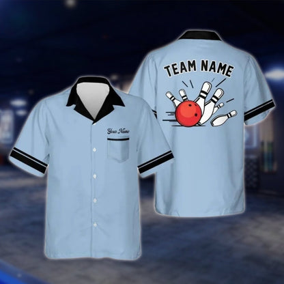 Custom Mens Blue Bowling Hawaiian Shirt, Custom Bowling Team Shirts BE0089 BOW0002
