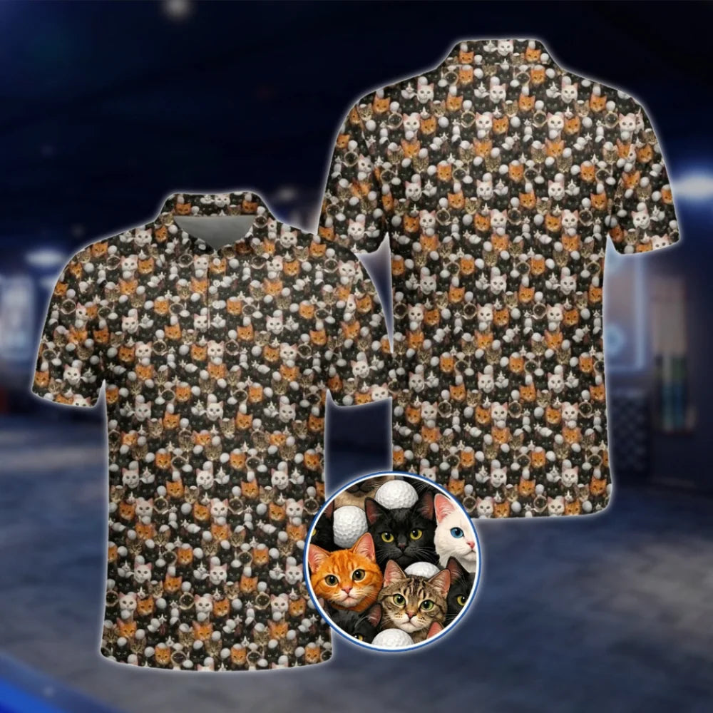 Men's Cute Cat Golf Polo Shirt, Cat Lover Golf Shirt GOF0058