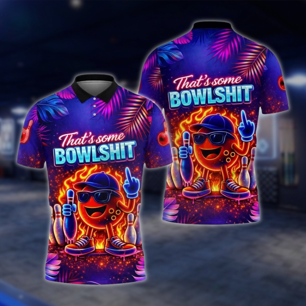 Personalized That's Some Bowl Sh!t Neon Bowling Polo Shirt For Men, Custom Funny Bowling Team Shirt BZ0929 BOW0008