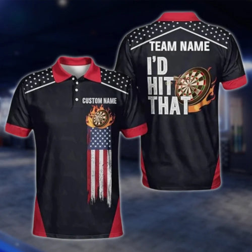 Custom I'd Hit That USA Flag Men's Darts Polo Shirt, Custom Funny Darts Team Shirts DAT0405