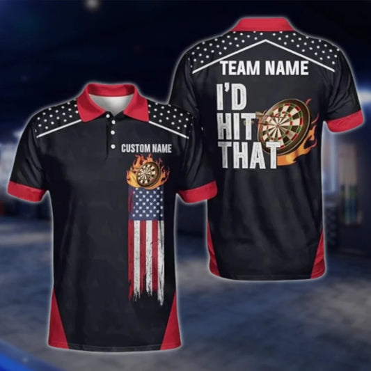 Custom I'd Hit That USA Flag Men's Darts Polo Shirt, Custom Funny Darts Team Shirts DAT0405