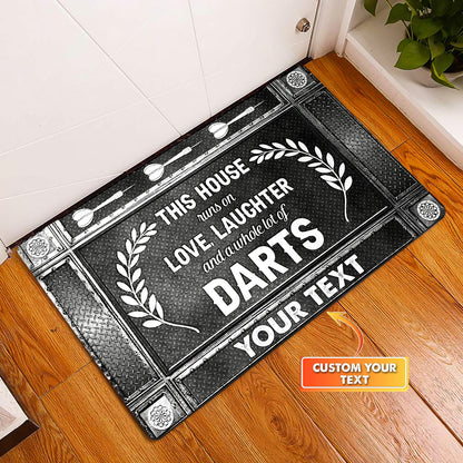 This House Runs On Love, Laughter And A Whole Lot Of Darts Personalized Doormat Gift For Darts Player ORN0153