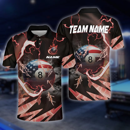 Custom USA Flag 8 Ball Billiard Polo Shirt Mens, Custom Patriotic Billiard Shirts For Team BLD0093