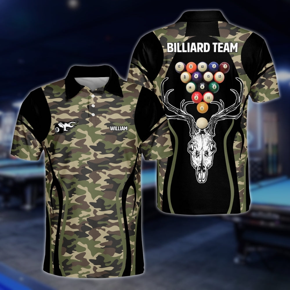 Custom Camo Deer Billiard Polo Shirt Mens, Custom Camo Pool Billiard Team Shirts BLD0016