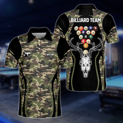 Custom Camo Deer Billiard Polo Shirt Mens, Custom Camo Pool Billiard Team Shirts BLD0016