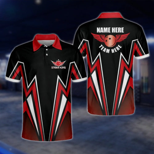Custom Team Red Black Bowling Polo Shirt For Men, Custom Bowling Shirts BM0074 BOW0254