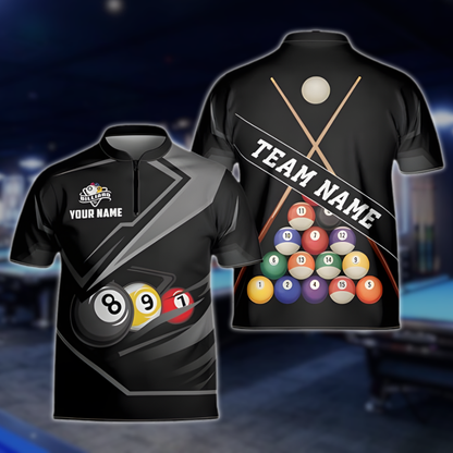 Custom Billiard Team Jersey For Men, Custom  Black Grey Pool Billiard Shirts BLD0288