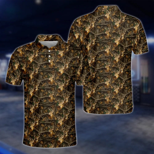 Men's Deer Camo Golf Polo Shirts Brown, Deer Golf Shirts GOF0235