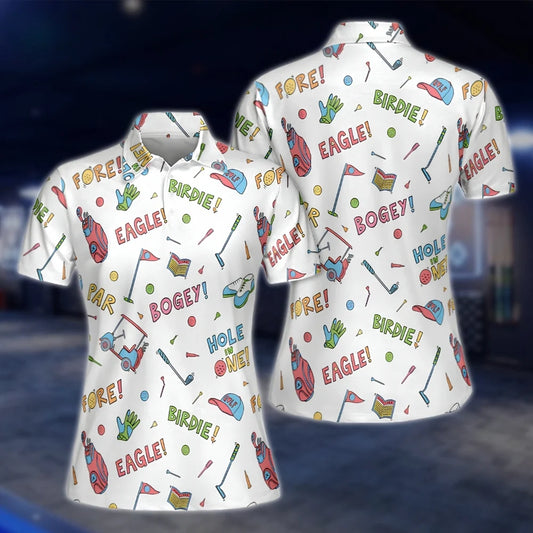 Womens Hole In One Birdie Eagle Bogey Golf Polo Shirts, Funny Golf Shirts Womens GOF0286