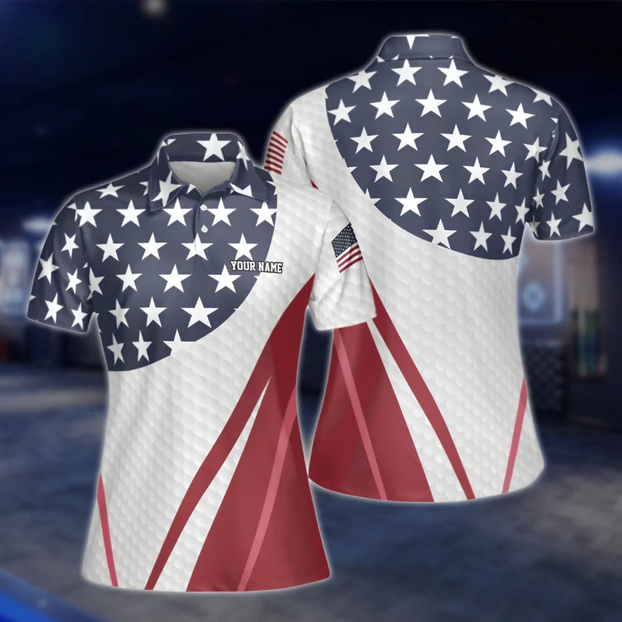 Custom American Flag Womens Red White And Blue Golf Polo Shirts, Custom Patriotic Golf Shirts Women GOF0296