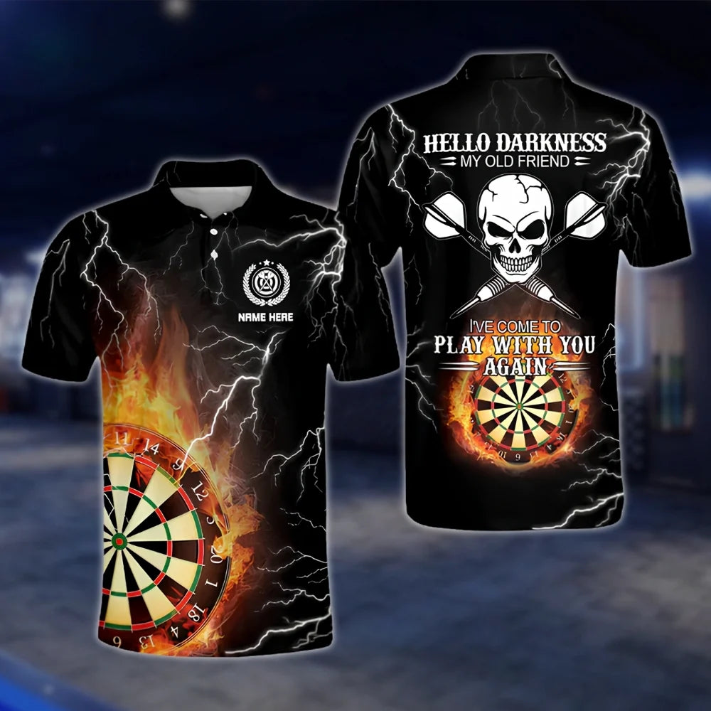 Personalized Hello Darkness My Old Friend I've Come To Play With You Again Skull Dart Mens Polo Shirt, Custom Skull Funny Dart Shirts DAT0248