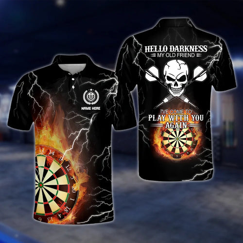 Personalized Hello Darkness My Old Friend I've Come To Play With You Again Skull Dart Mens Polo Shirt, Custom Skull Funny Dart Shirts DAT0248