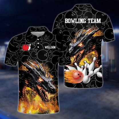 Custom Dragon Fire Ball Bowling Polo Shirt For Mens, Custom Dragon Bowling Shirts For Team BZ0045 BOW0232