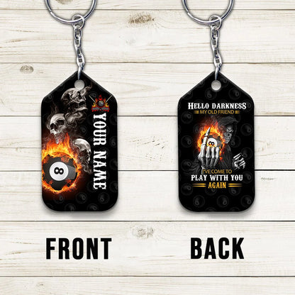 Skull Reaper Billiard Pool 8 Ball Hello Darkness My Old Friend Personalized Name Keychain Gift For Billiard Players ORN0211