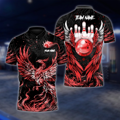 Personalized Red Phoenix Bowling Polo Shirt For Men, Custom Phoenix Bowling Shirts Team BZ0740 BOW0179