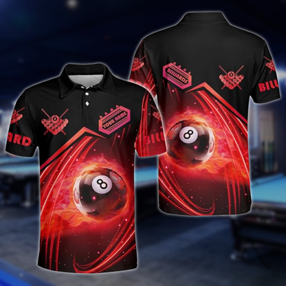 Custom Red Flame 8 Ball Billiard Men Polo Shirts, Custom Flame Pool Billiard Shirts BLD0228
