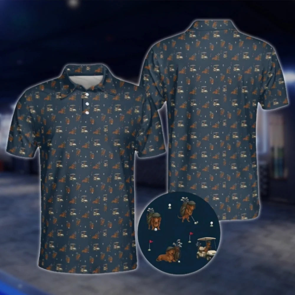 Wiener Dachshund Navy Golf Polo Shirts For Men, Dachshund Dog Golf Shirts GOF0250