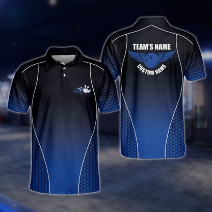 Blue Black Custom Team Bowling Mens Polo Shirt, Custom Bowling Shirts BM0091 BOW0268
