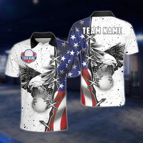 Personalized Eagle American Flag Men's Golf Polo Shirt, Custom Team Eagle Patriotic Golf Shirt GOF0123