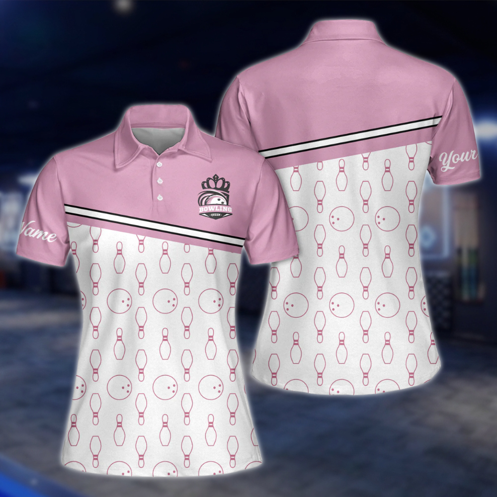 Custom Get Your Mind Out Of The Gutter Women's Pink Bowling Polo Shirt, Custom Funny Bowling Shirts For Ladies BW0055 BOW0275