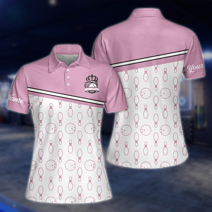 Custom Get Your Mind Out Of The Gutter Women's Pink Bowling Polo Shirt, Custom Funny Bowling Shirts For Ladies BW0055 BOW0275